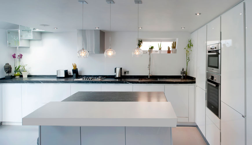 Kitchen white black top