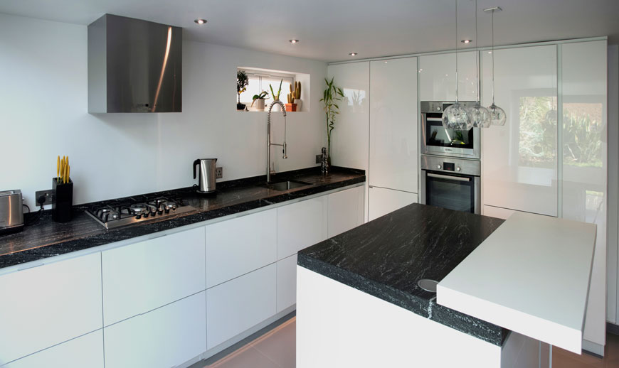 Kitchen white black top