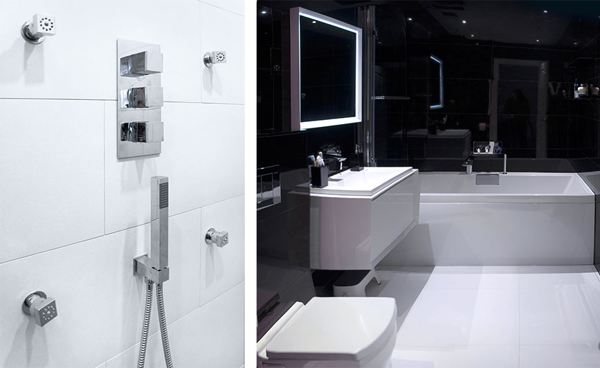 Modern bathroom in black and Steamer